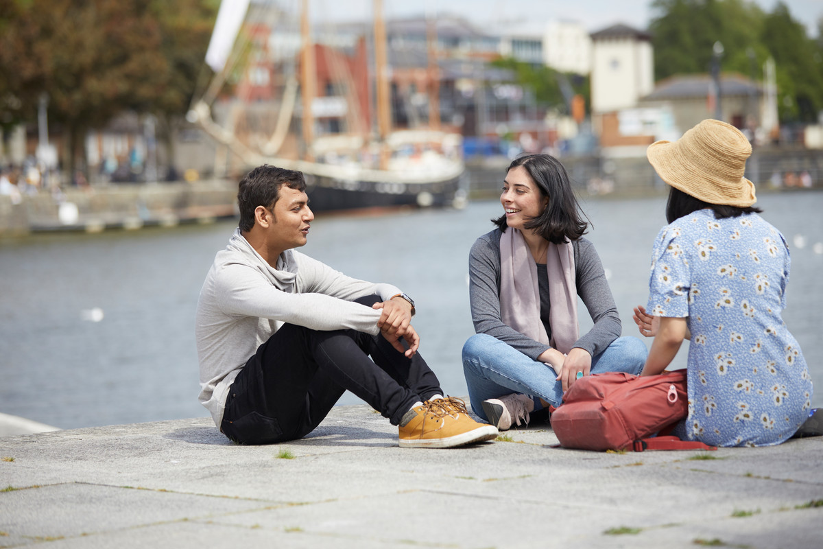 Students on the harbourside